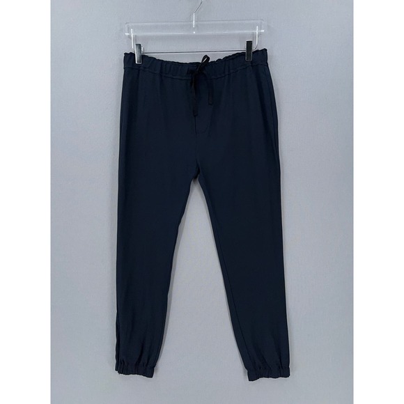 NILI LOTAN Silk Jogger Pants Womens 2 Dark Navy Tapered Pull On Track Drawstring - Picture 4 of 16